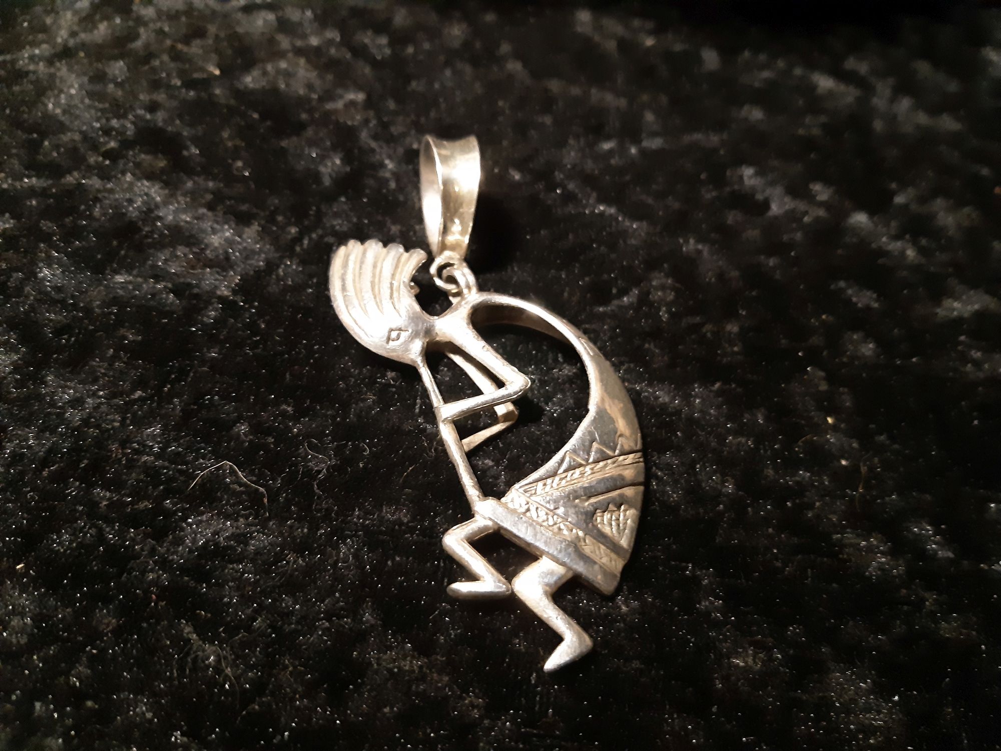 Indianerschmuck großer Kokopelli Amulett Overlay, signiert, Sterlingsilber, ca 8 cm