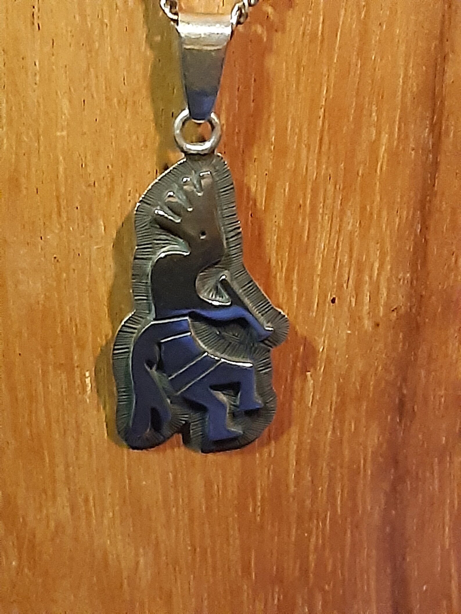 Indianerschmuck Hopi Kokopelli Amulett Overlay Panzerkette 56 cm Sterlingsilber