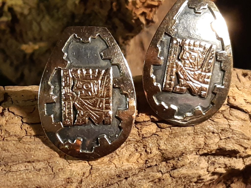 Manschettenknöpfe, Inka Götter, Sterlingsilber mit 18K Goldauflage, signiert