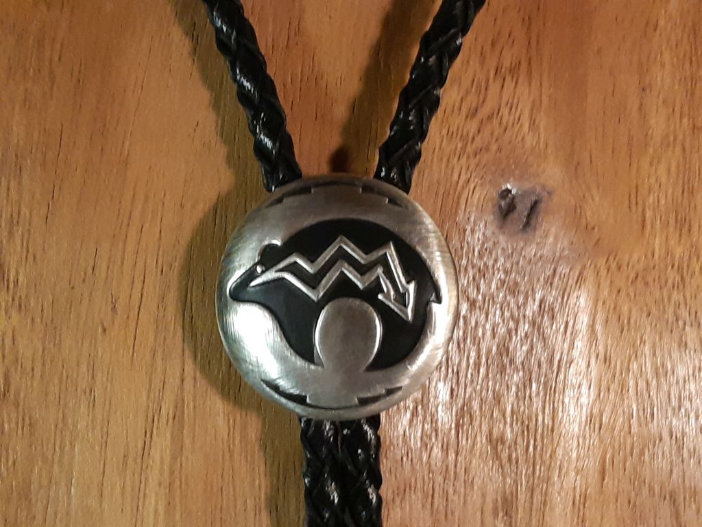 Bolo Tie, Westernkrawatte, Fetish Bär, Totem, 925er Sterlingsilber, Navajo